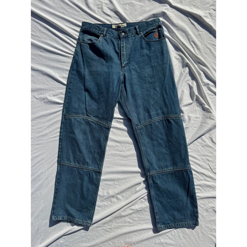 Fieldsheer Mens Double Knee Motorcycle Jeans Blue Denim Straight Leg 34x30